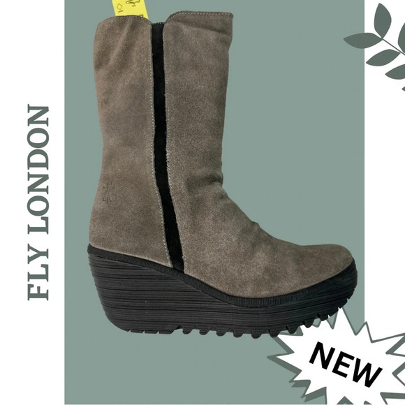 Fly London  Yemy Platform Wedge Boot Oil Suede Diesel Black Size 5.5 US 36 EU - Picture 1 of 7